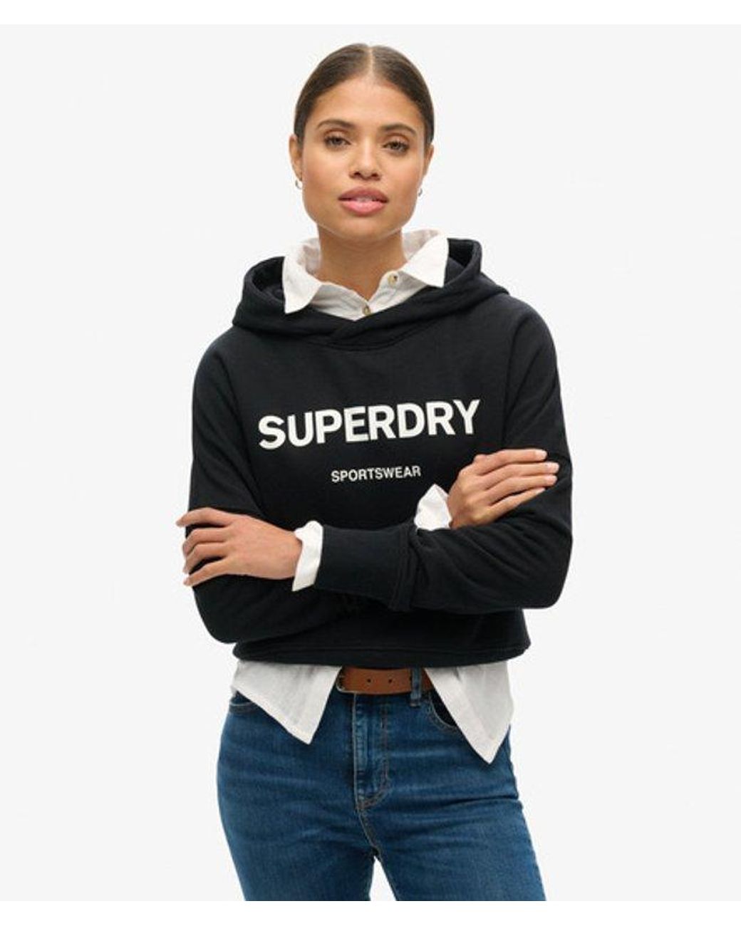 Superdry Black Core Sport Crop Box Hoodie