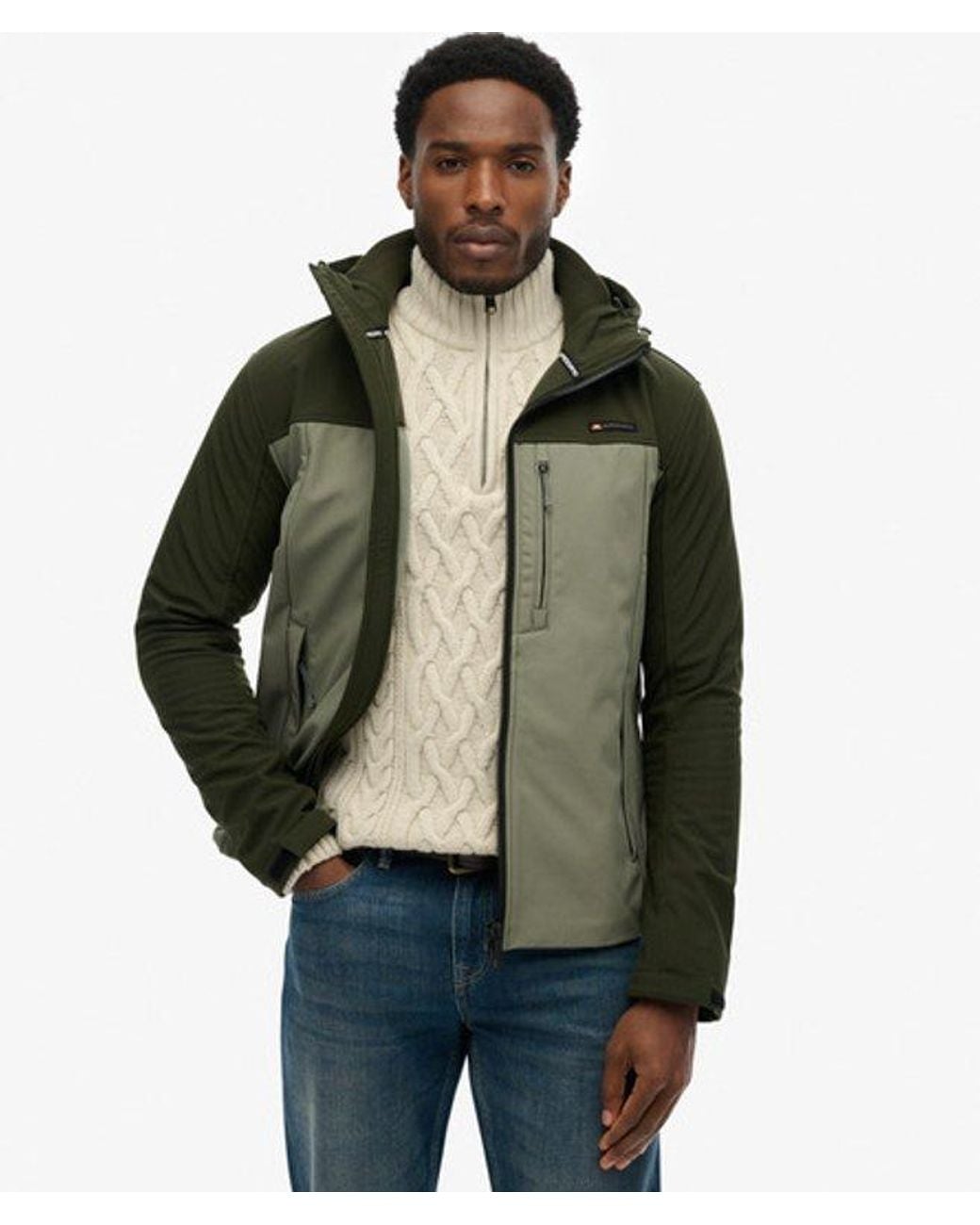 Superdry Green & Co Hooded Softshell Colourblock Jacket for men