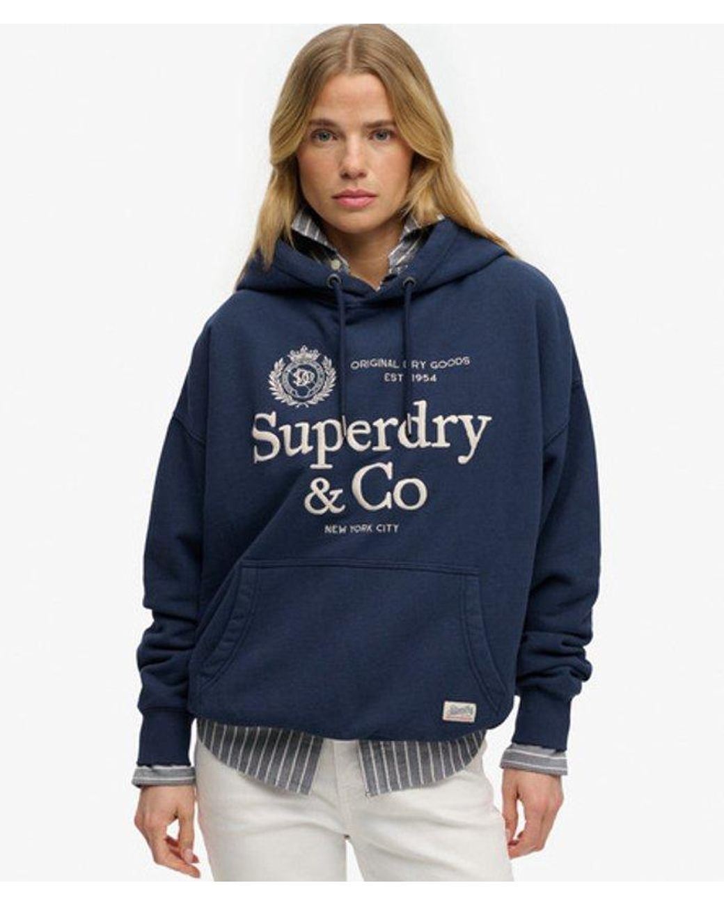 Superdry Blue & Co Luxe Casual Embroidered Relaxed Hoodie