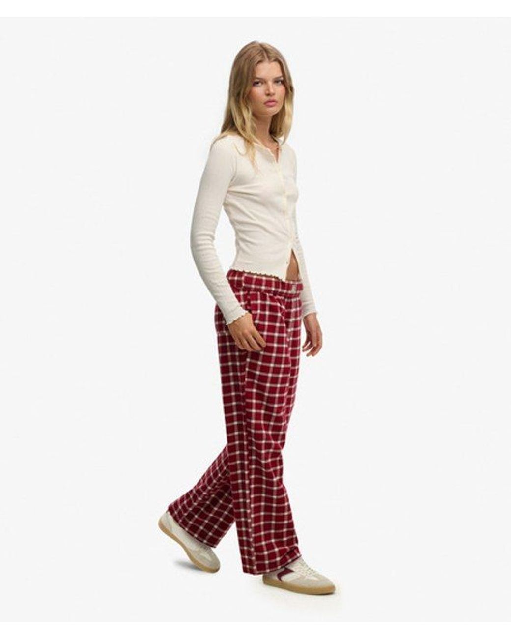 Superdry Red & Co Cotton Check Elastic Trousers