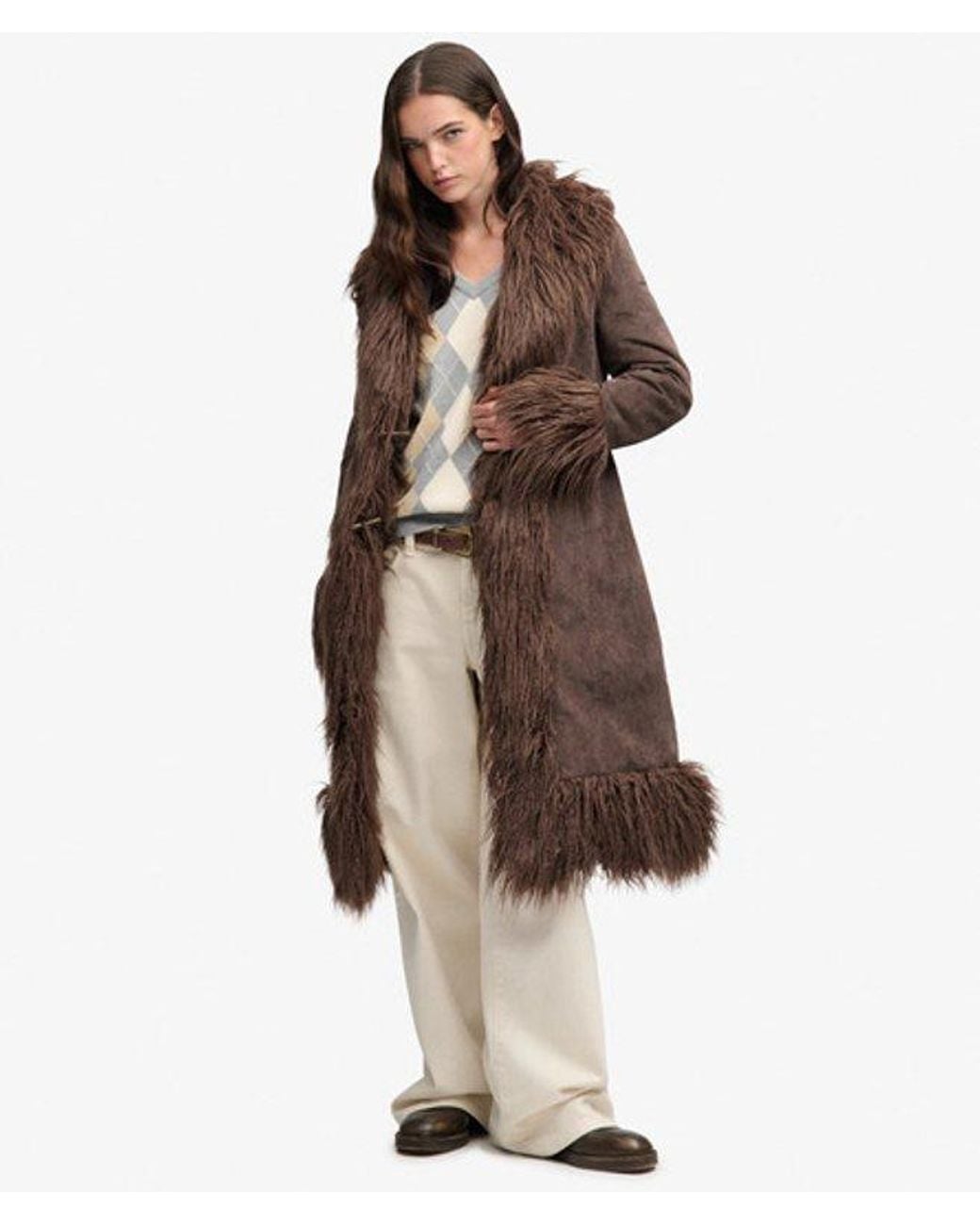 Superdry Brown & Co Long Afghan Coat