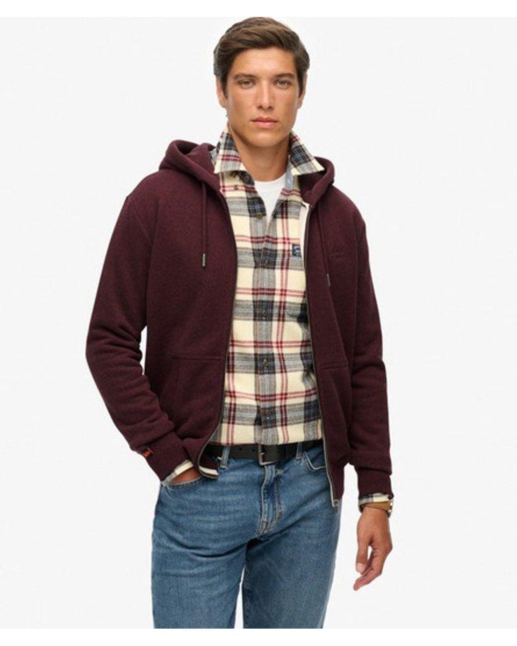 Superdry Red & Co Essential Logo Half Brushed Zip Hoodie for men