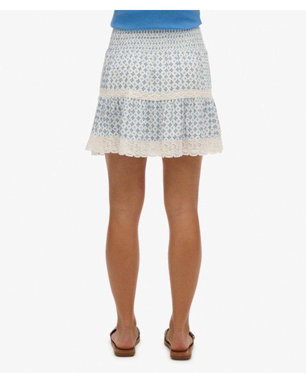Superdry Blue & Co Printed Lace Trim Mini Skirt