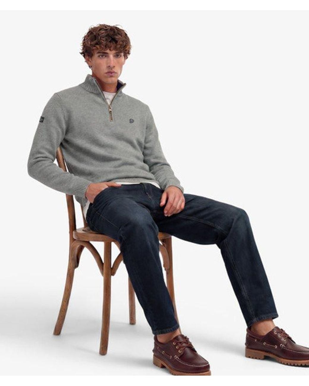 Superdry Gray Cotton Half Zip Knit Jumper for men