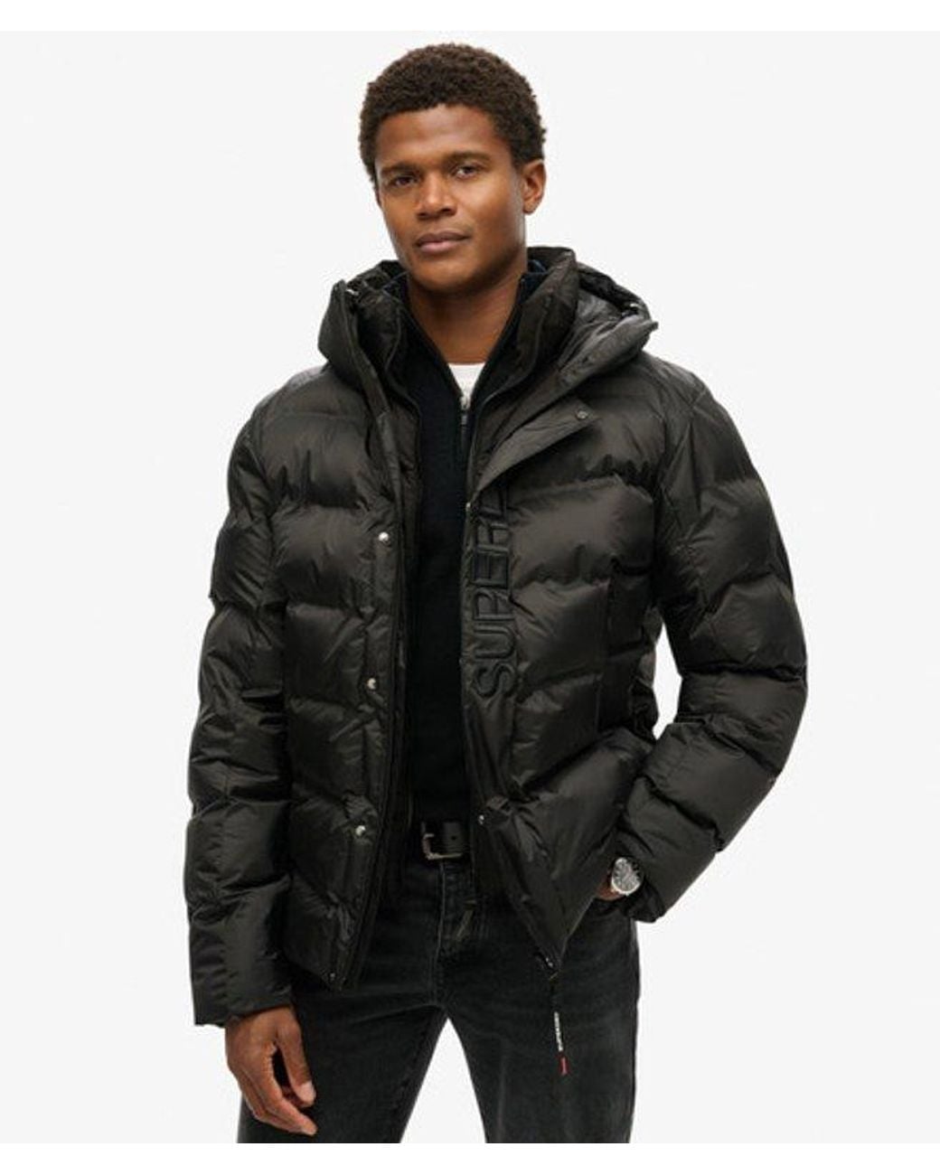 Superdry Black & Co Hooded City Graphic Puffer Jacket for men