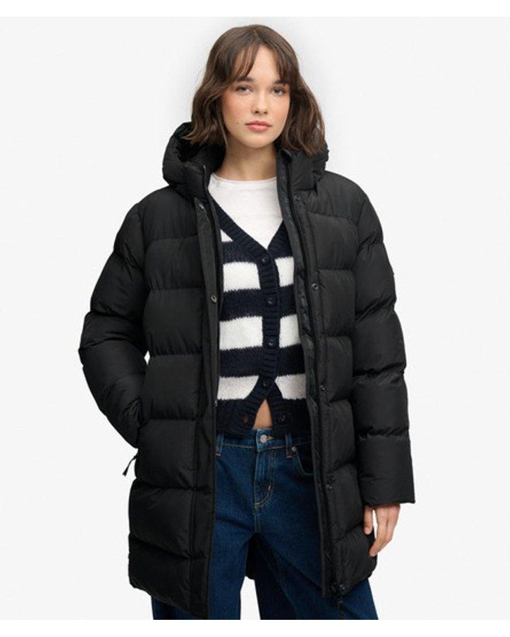 Superdry Black & Co Hooded Sports Puffer Mid Length Jacket