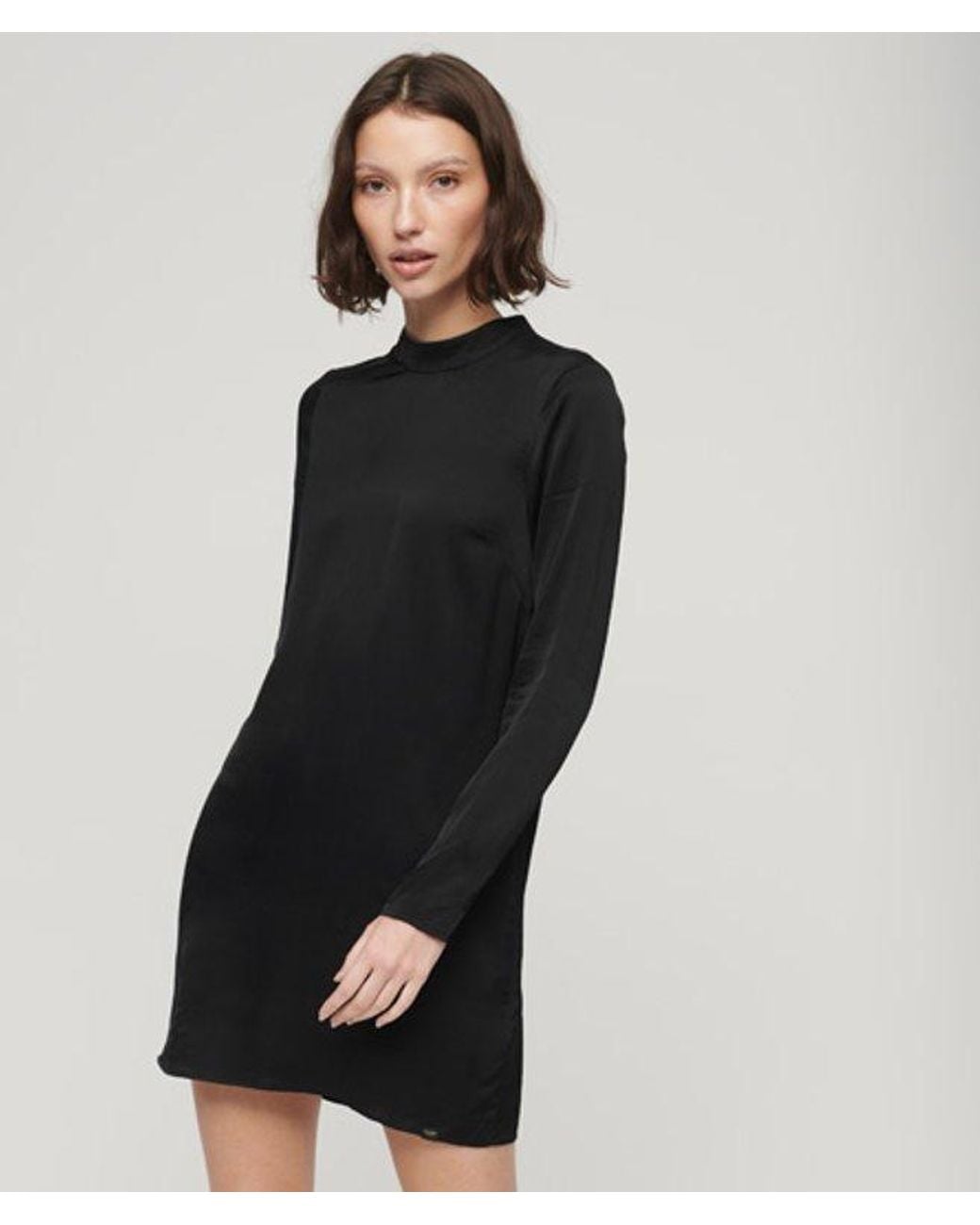 Superdry Satin Mock Neck Mini Dress Black