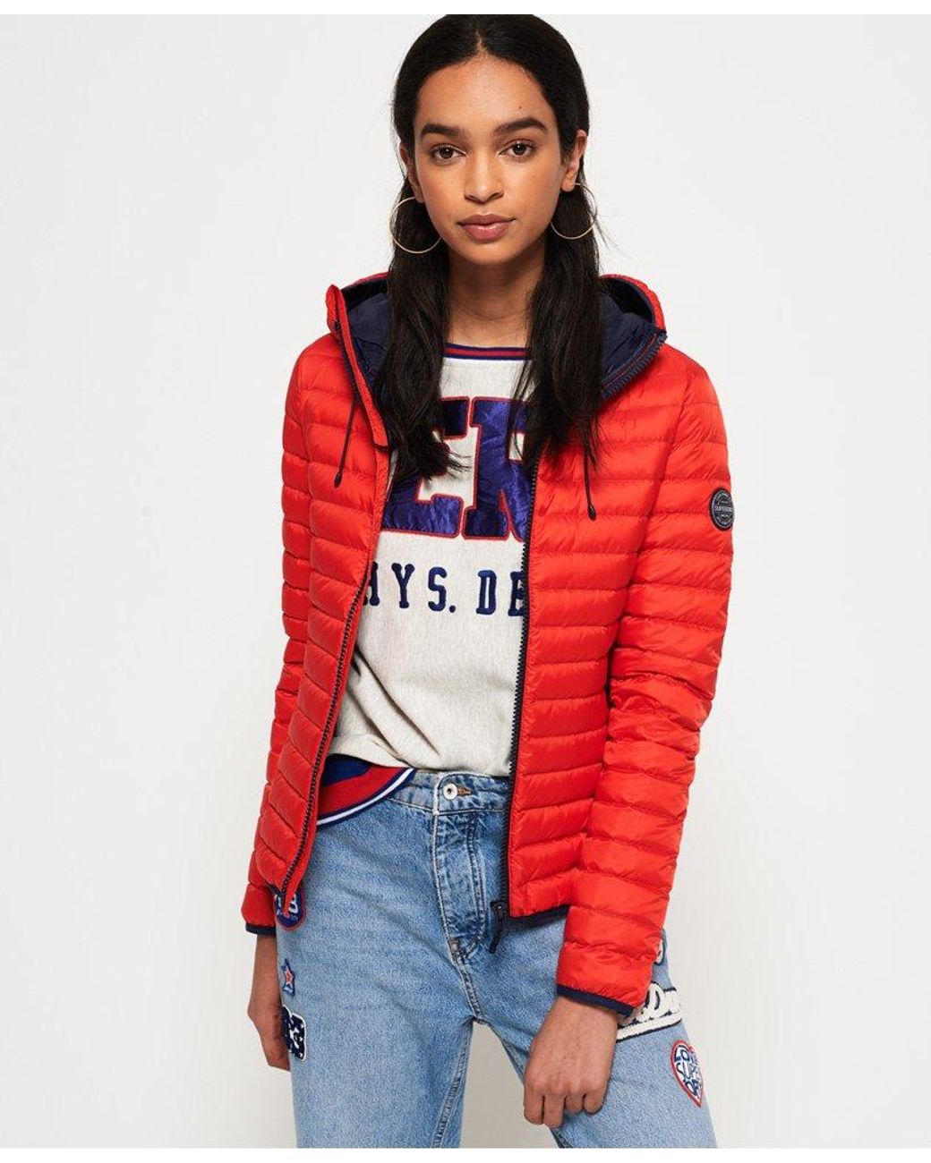 Superdry Core Down Hooded Jacket Red | Lyst