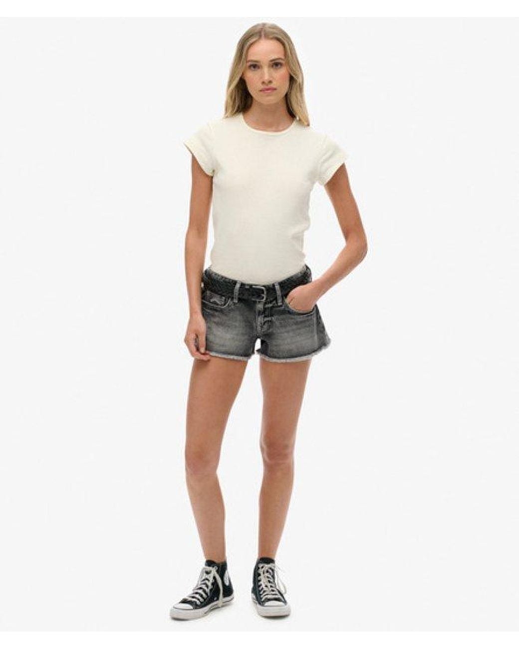 Superdry Gray Low Rise Denim Hot Shorts