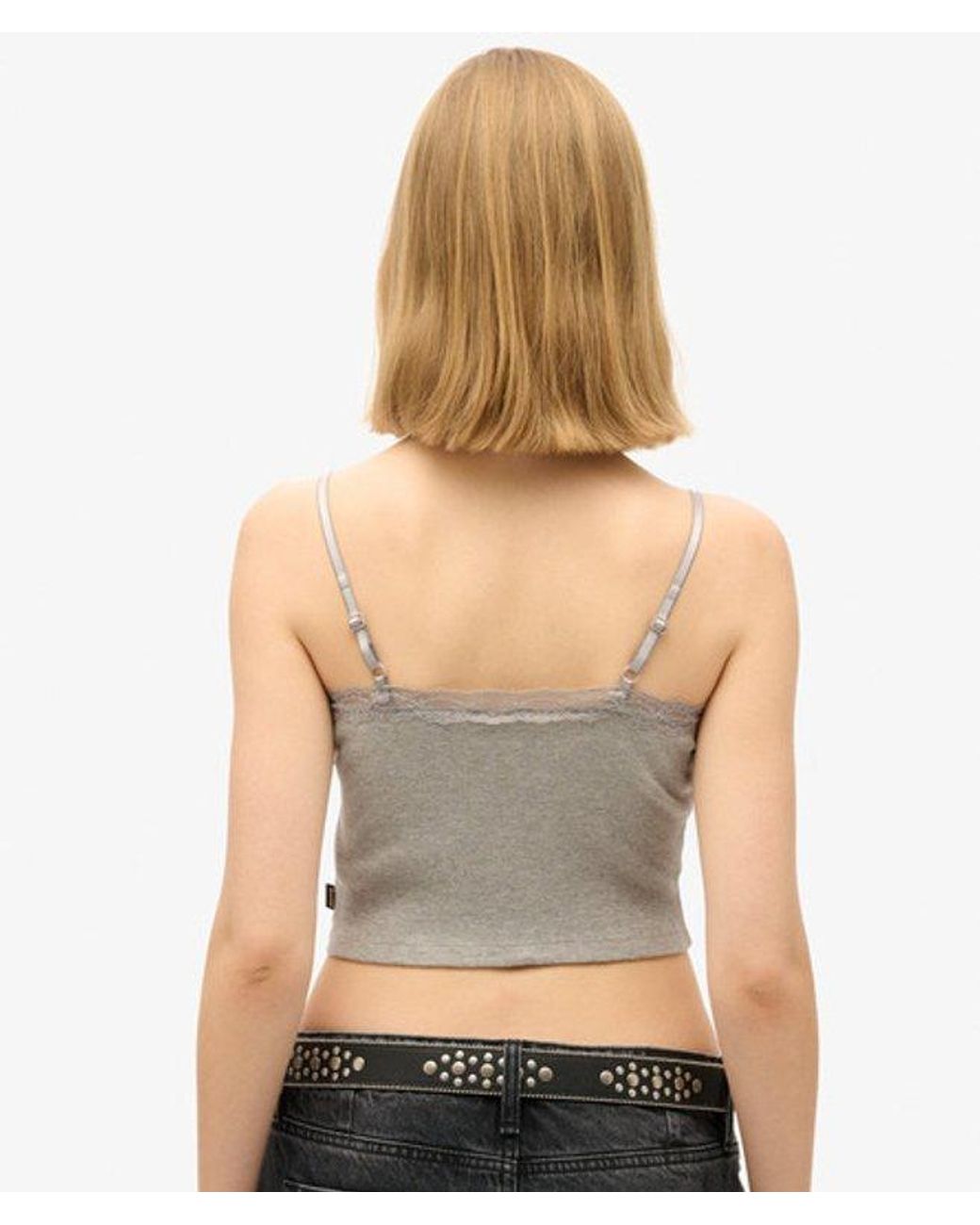 Superdry Gray & Co Essential Lace Trim Cropped Cami Top