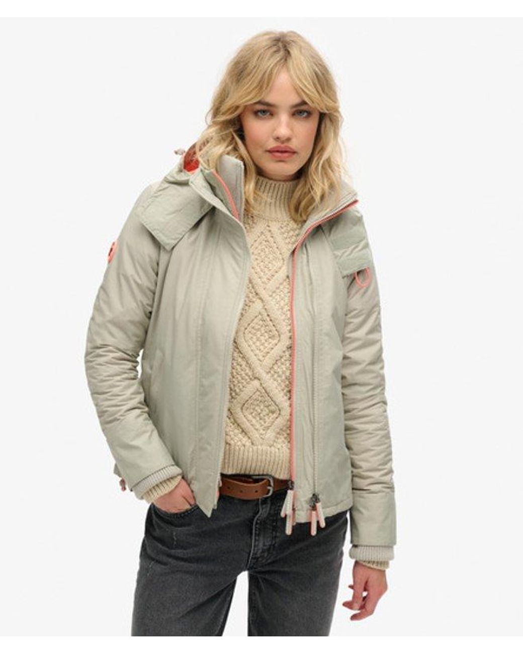 Superdry Natural & Co Ladies Slim Fit Pop Zip Hooded Arctic Sd-windcheater Jacket