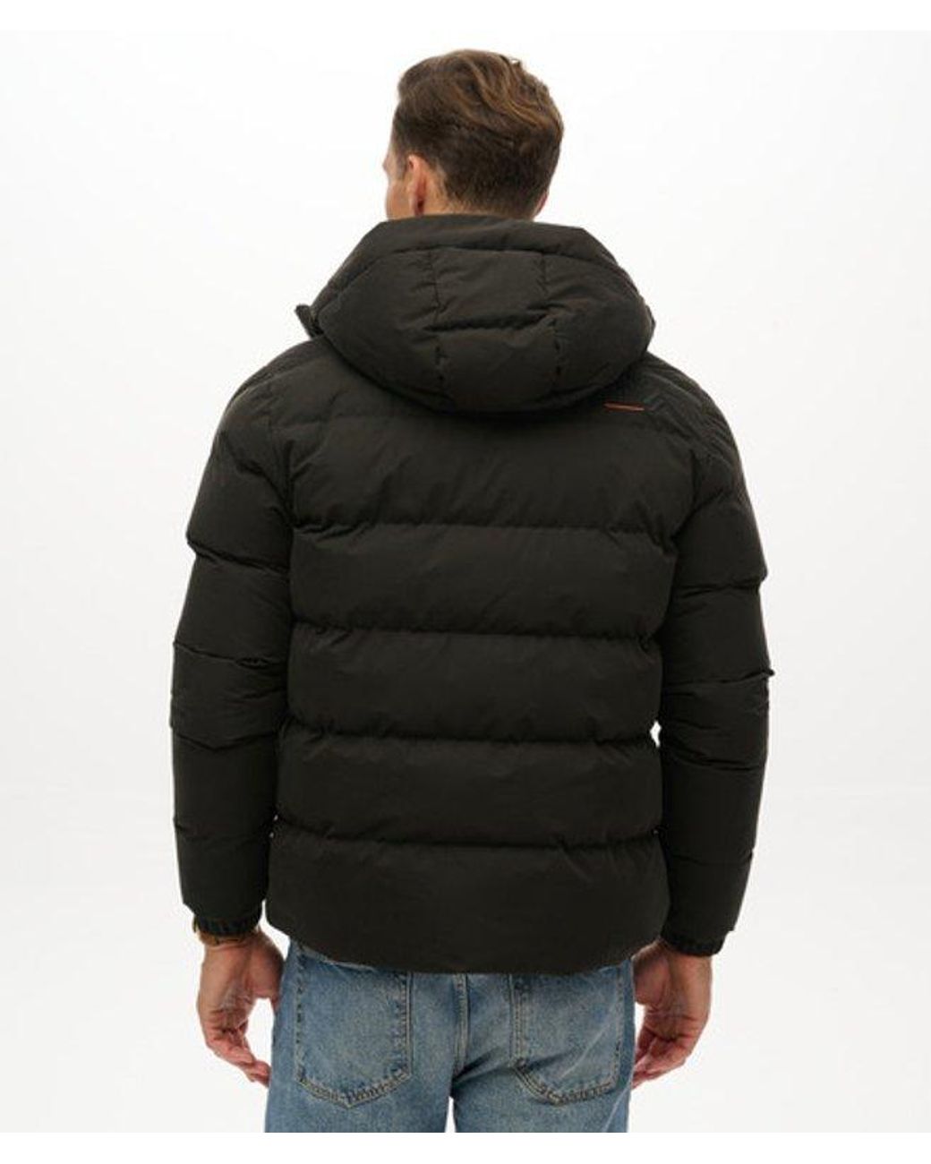 Superdry Black Hooded Microfibre Sport Puffer Jacket for men