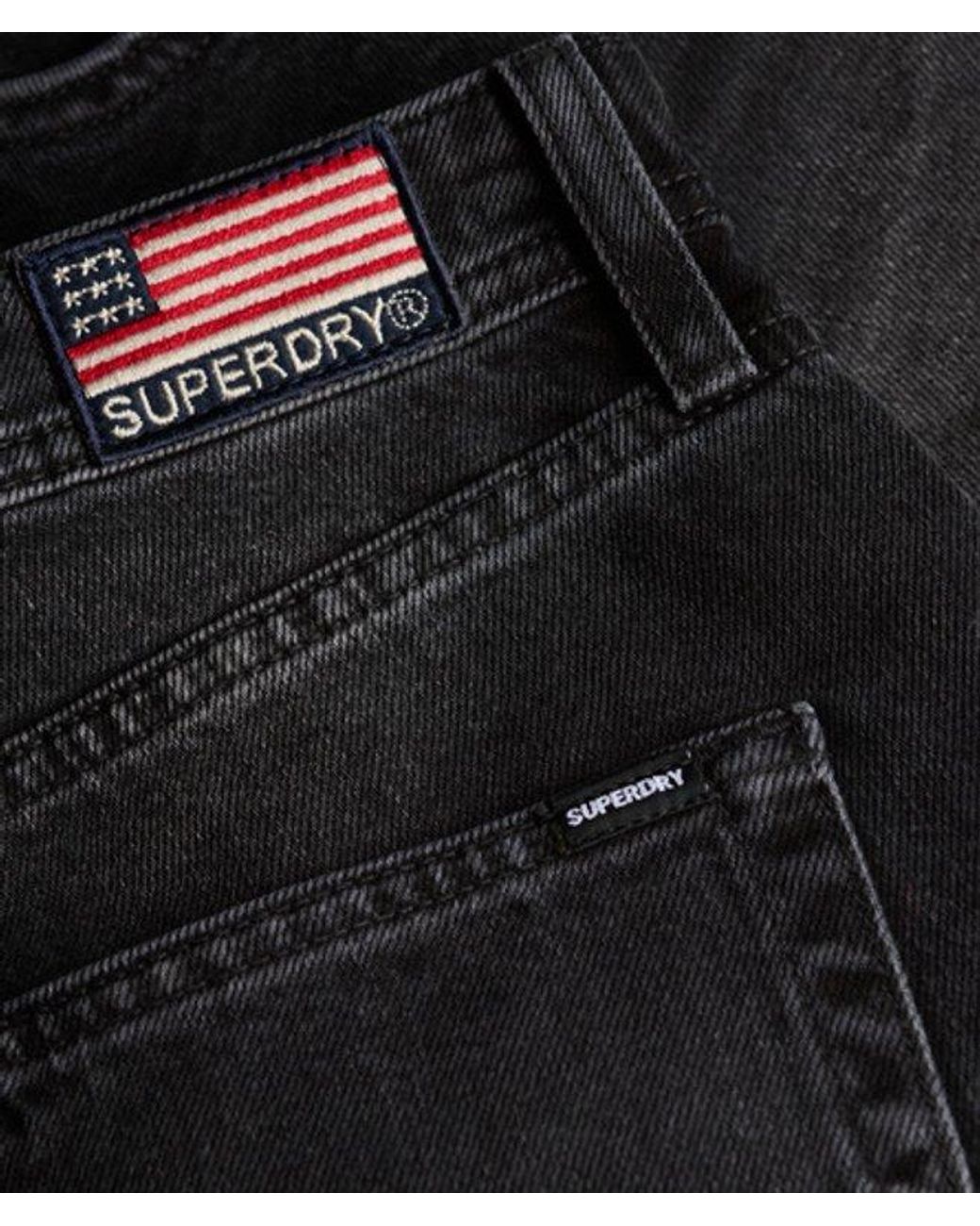 Superdry Black Mid Rise Denim Hot Shorts