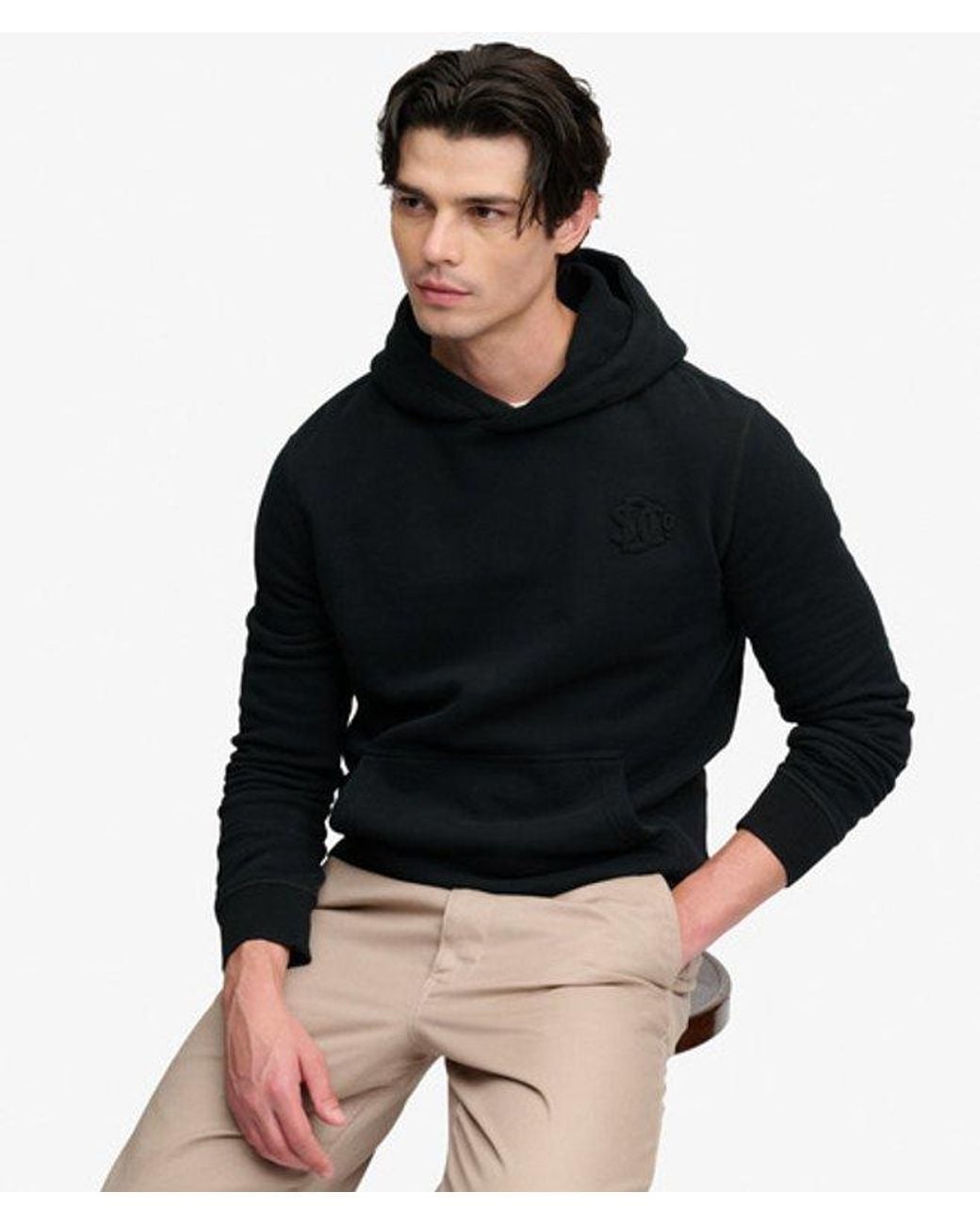 Superdry Black Company Logo Embossed Hoodie for men