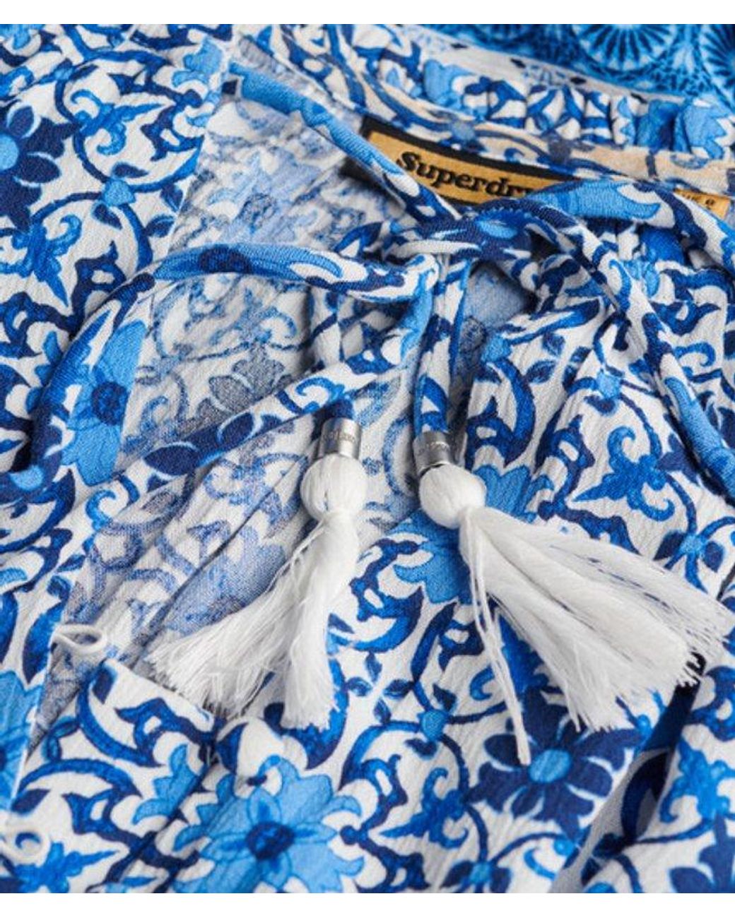 Superdry Blue Floral Print Long Sleeve Midi Dress