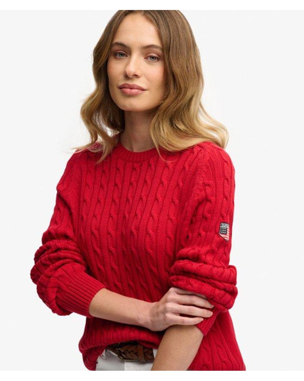 Superdry Red & Co Slouchy Cable Knit Jumper