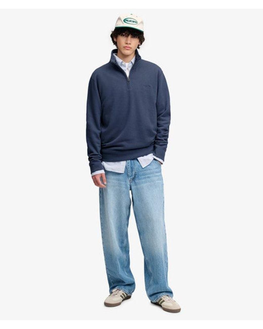 Superdry Blue & Co Essential Serif Logo Half Zip Sweatshirt for men
