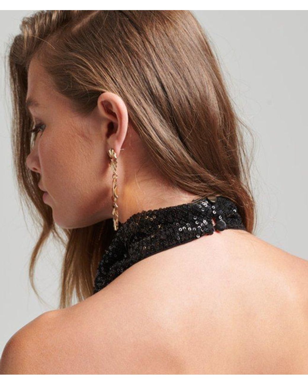 Superdry Black & Co Sequin Halter Cowl Neck Mini Dress