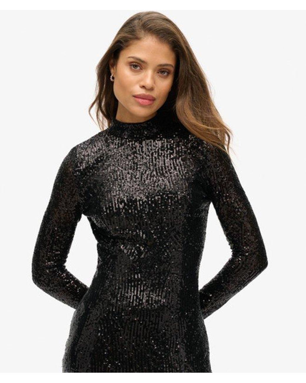 Superdry Black & Co Slim Fit Backless Sequin Midi Dress