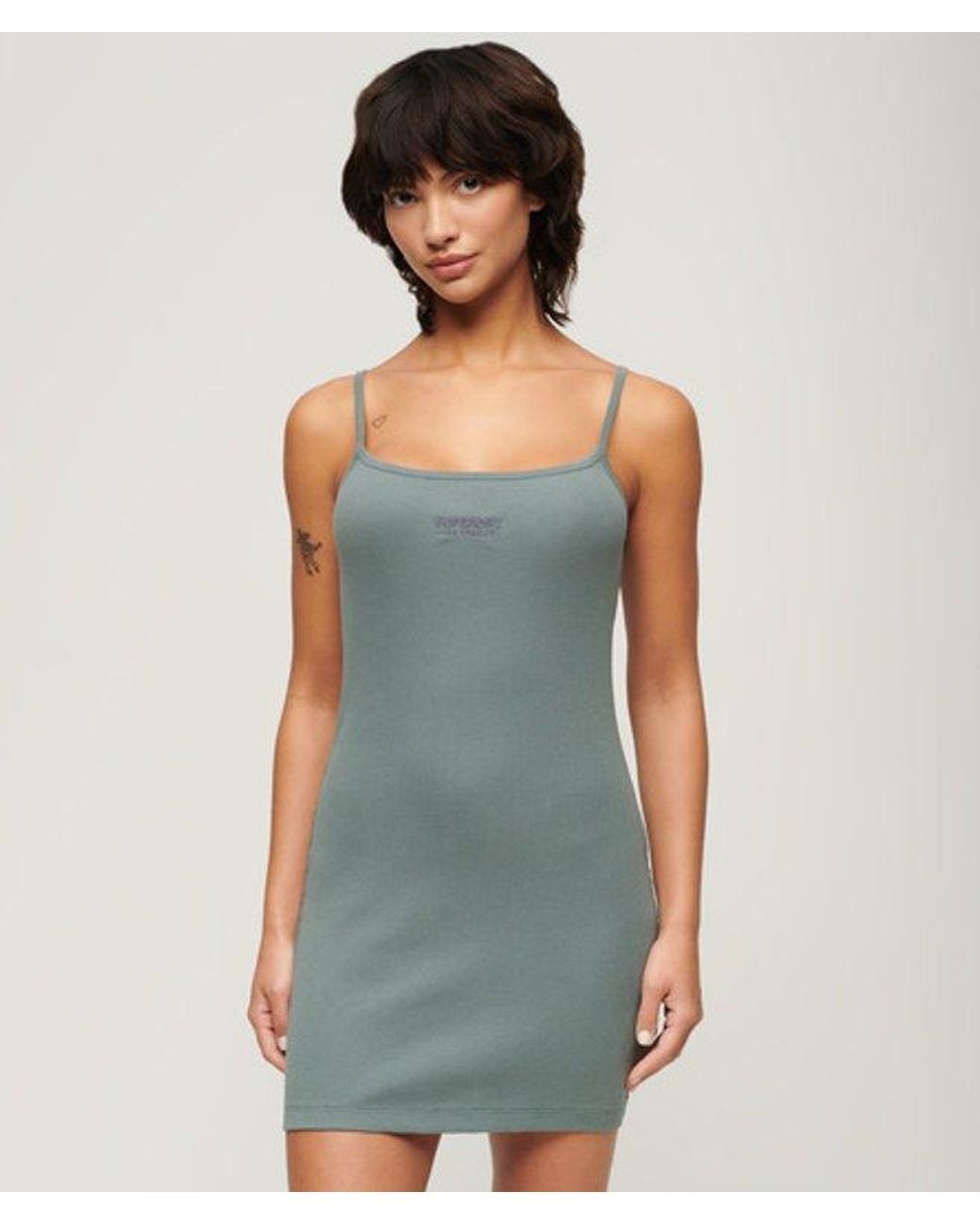 Superdry Blue & Co Embroidered Ribbed Strappy Dress