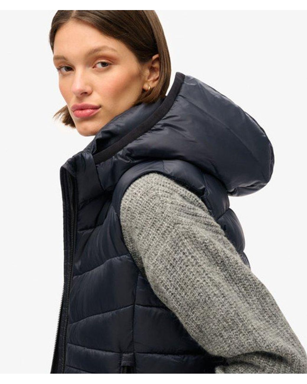 Superdry Blue Hooded Fuji Quilt Padded Gilet