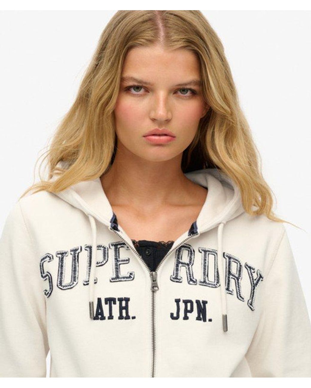 Superdry White Athletic Essentials Relaxed Cropped Zip Hoodie