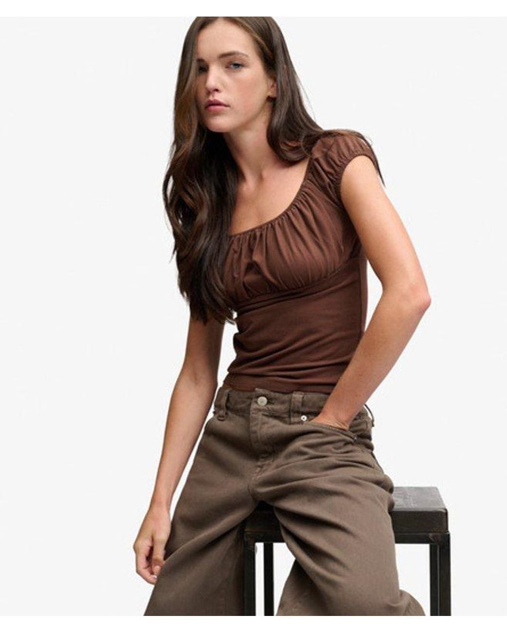 Superdry Brown & Co Athletic Essentials Ruched Top