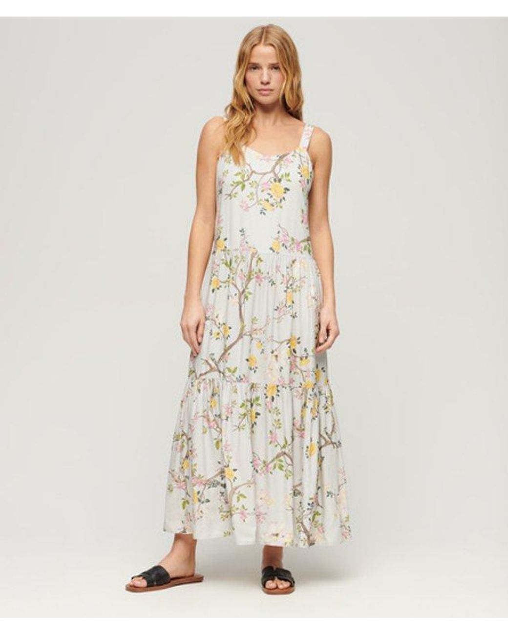 Superdry Natural & Co Floral Print Woven Tiered Maxi Dress