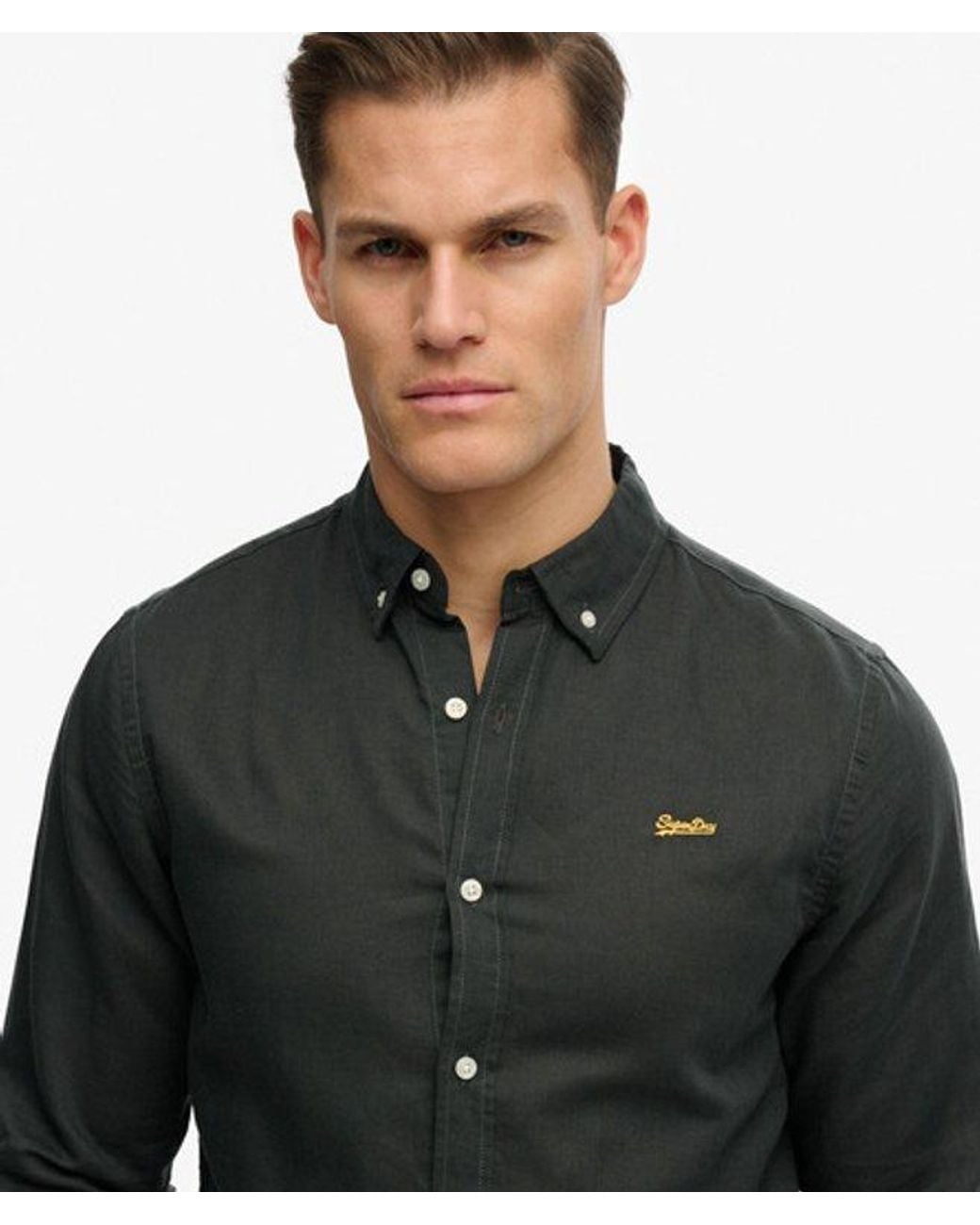Superdry Black & Co Cotton Linen Long Sleeve Shirt for men