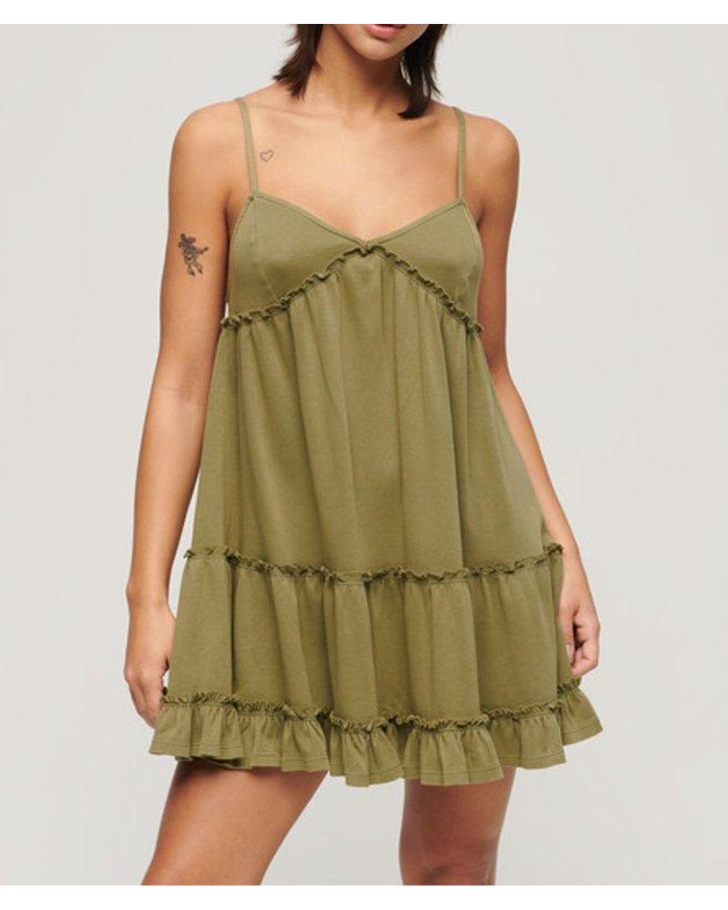 Superdry Green & Co Jersey Tiered Cami Mini Dress
