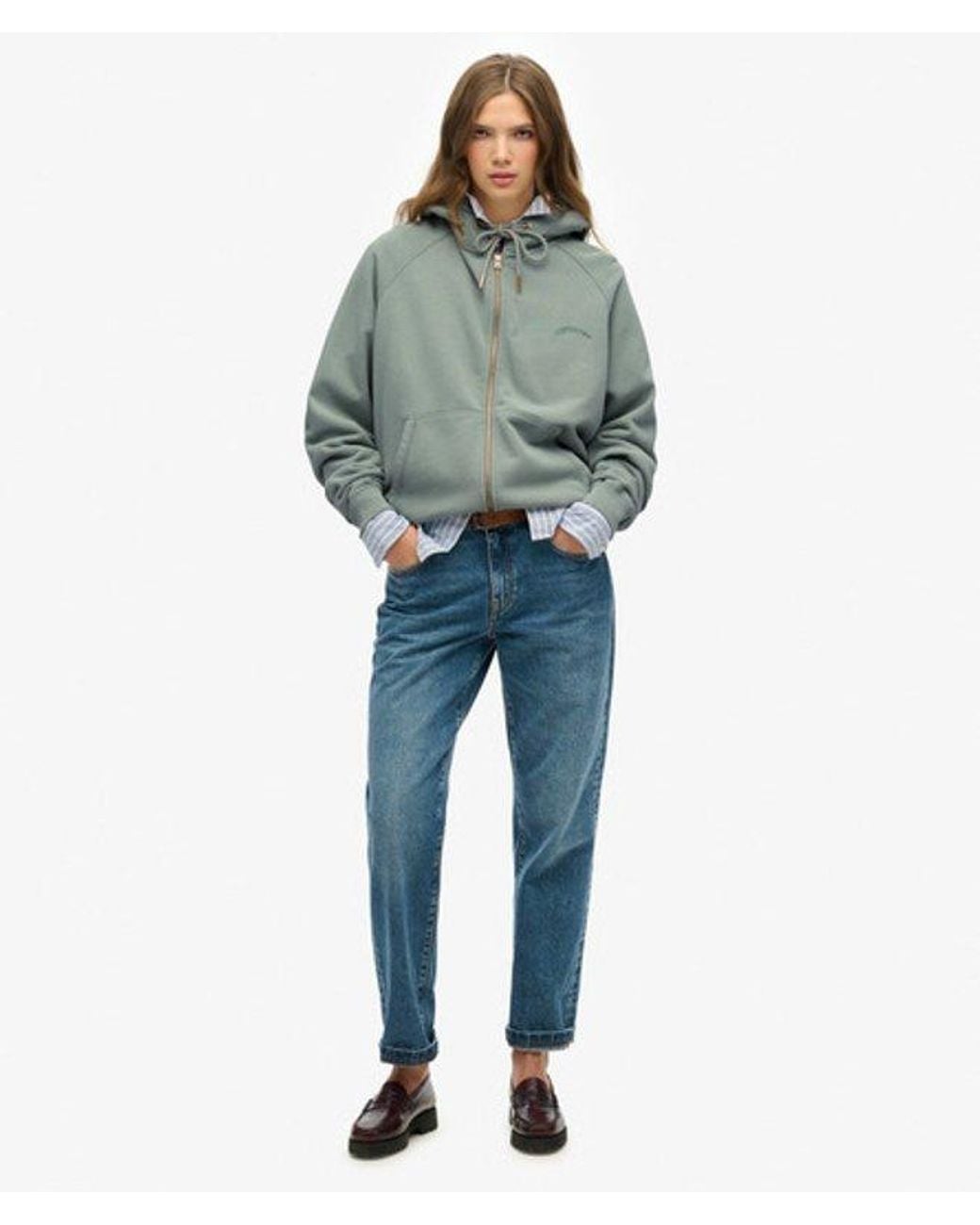 Superdry Green Essential Logo Oversized Raglan Zip Hoodie
