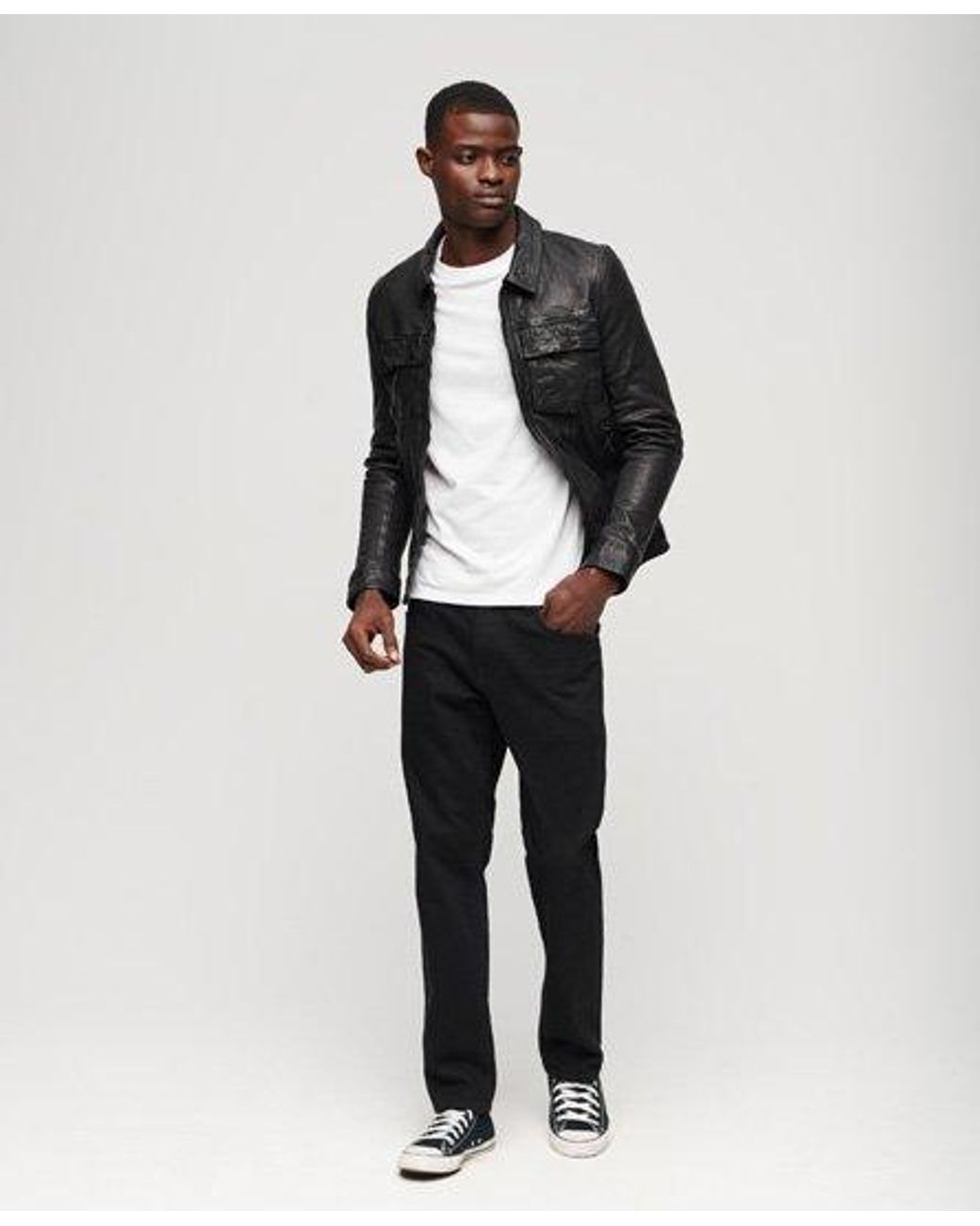 Superdry Classic Seventies Leather Jacket in Black for Men