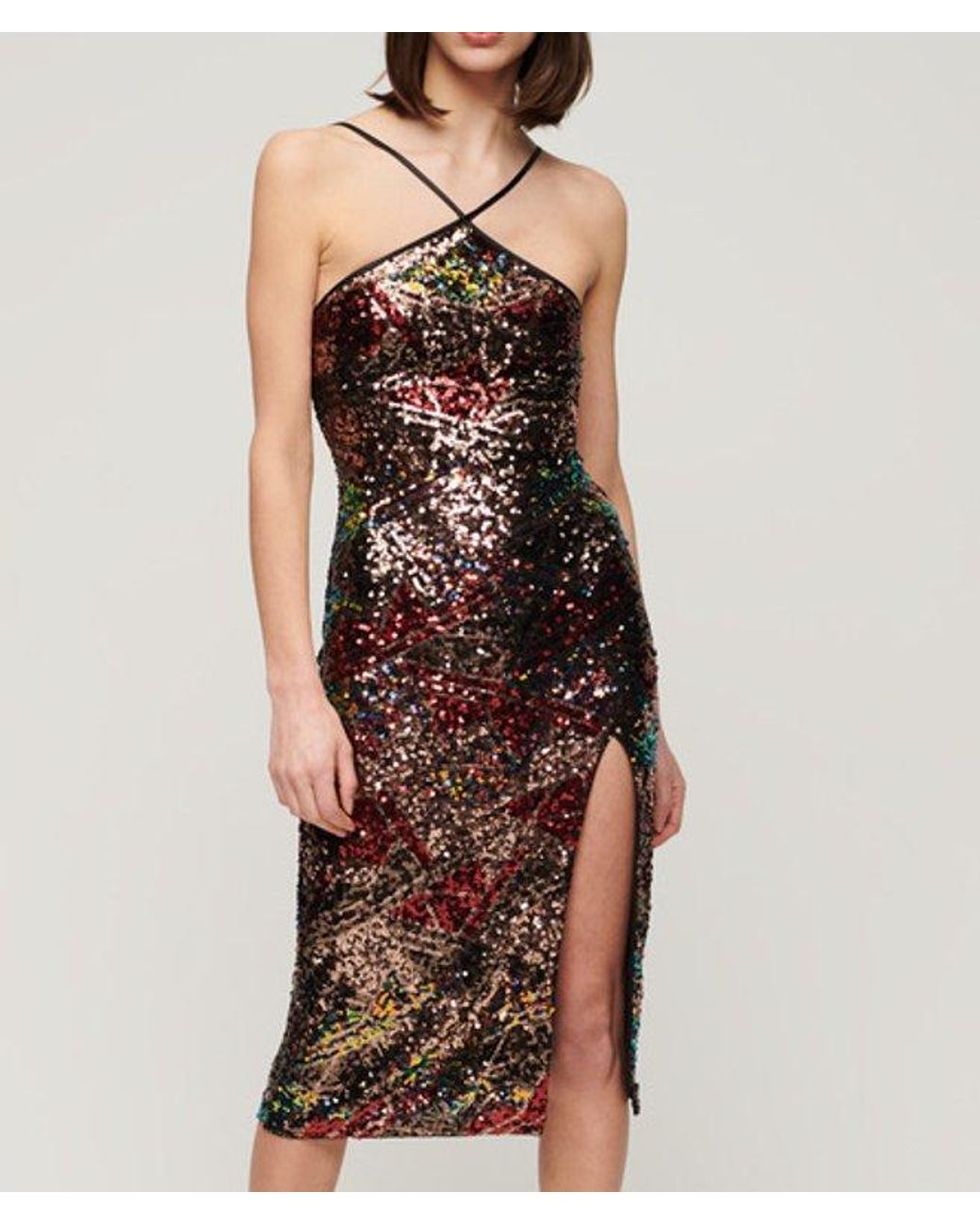 Superdry White & Co Fully Lined Sequin Halter Midi Dress
