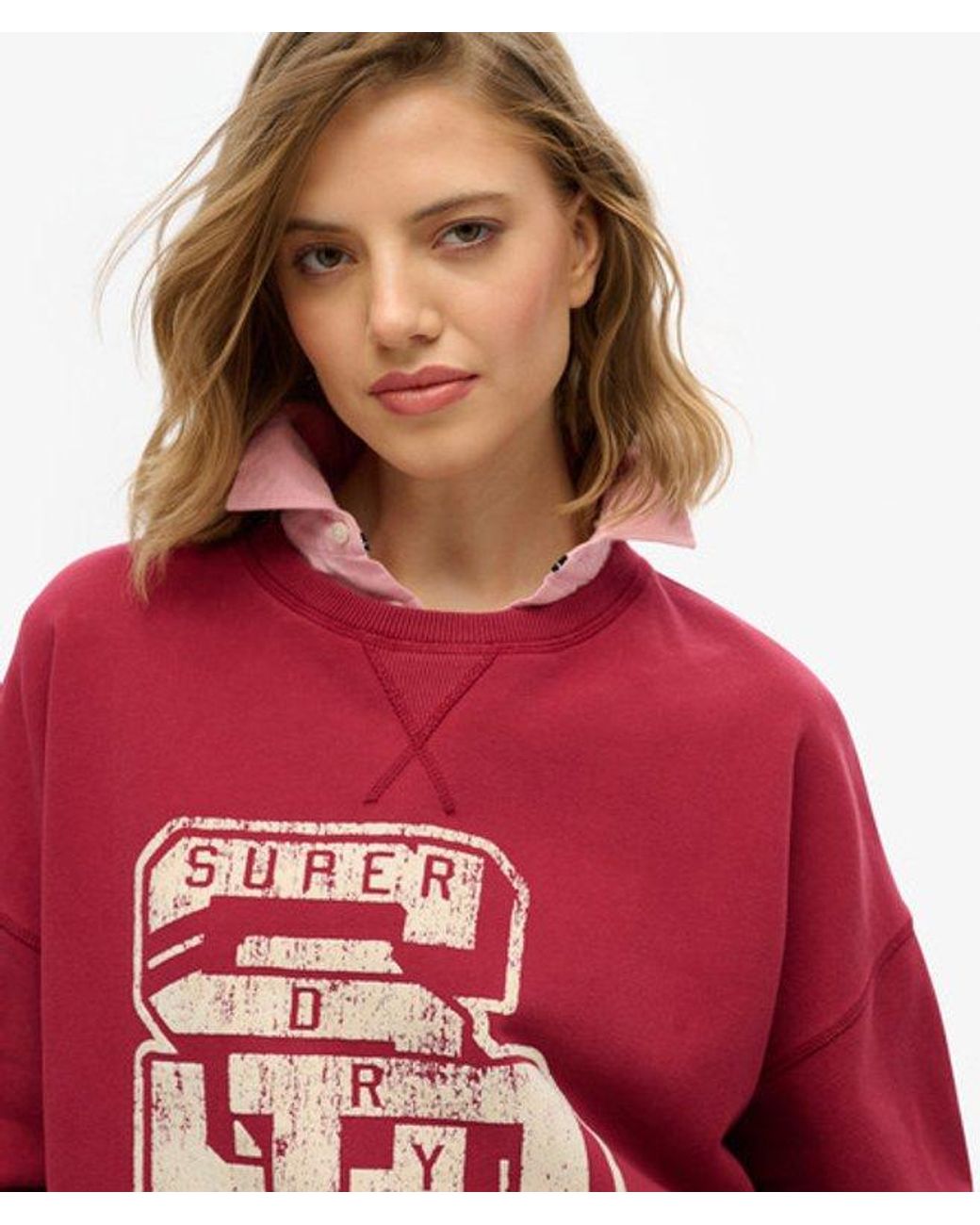 Superdry Red Athletic Essentials Relaxed Flock Crew Sweatshirt