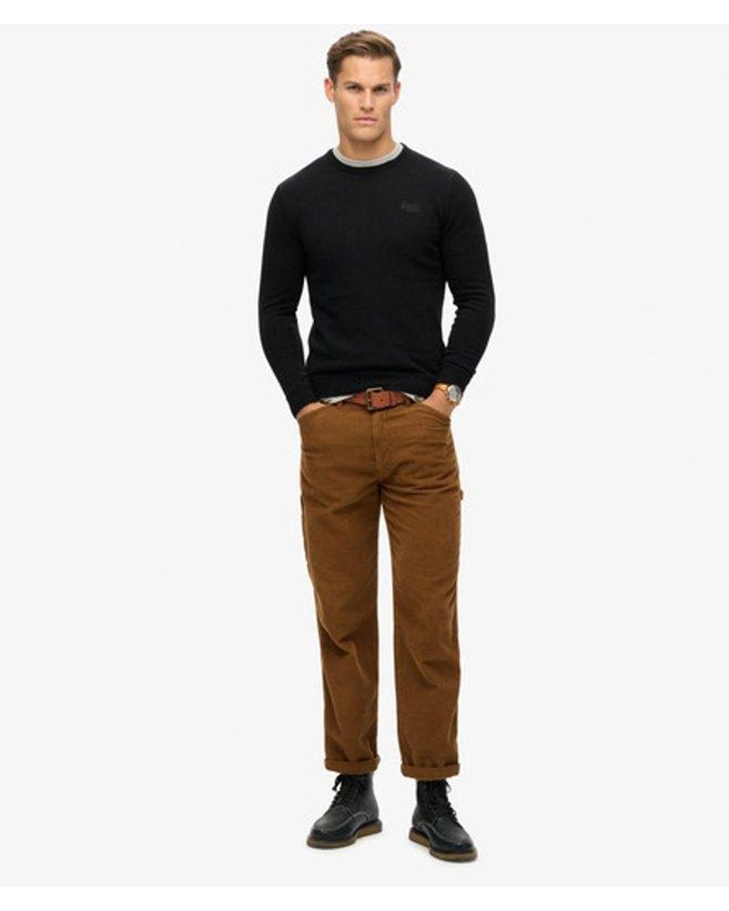 Superdry Black Crew Neck Knit Jumper for men