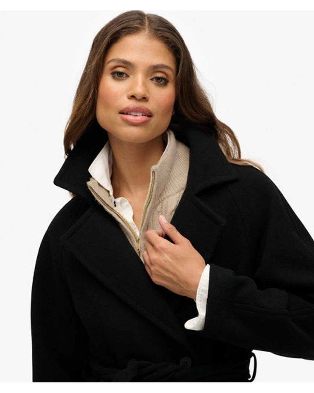 Superdry Black & Co Relaxed Long Wool Blend Coat