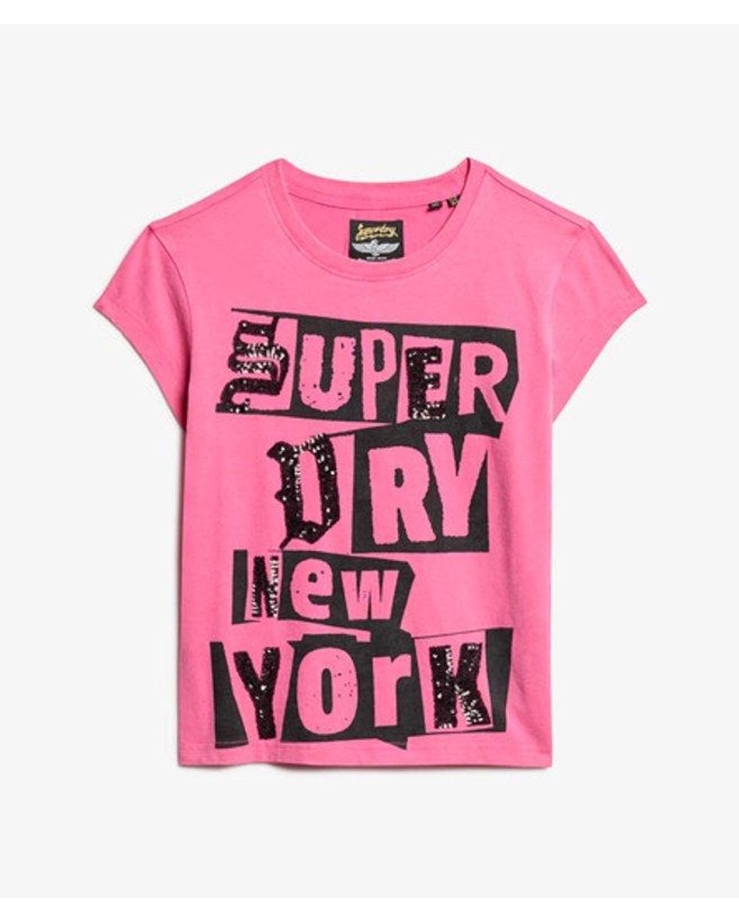 Superdry Pink & Co Embellished Punk Cap Sleeve T-shirt