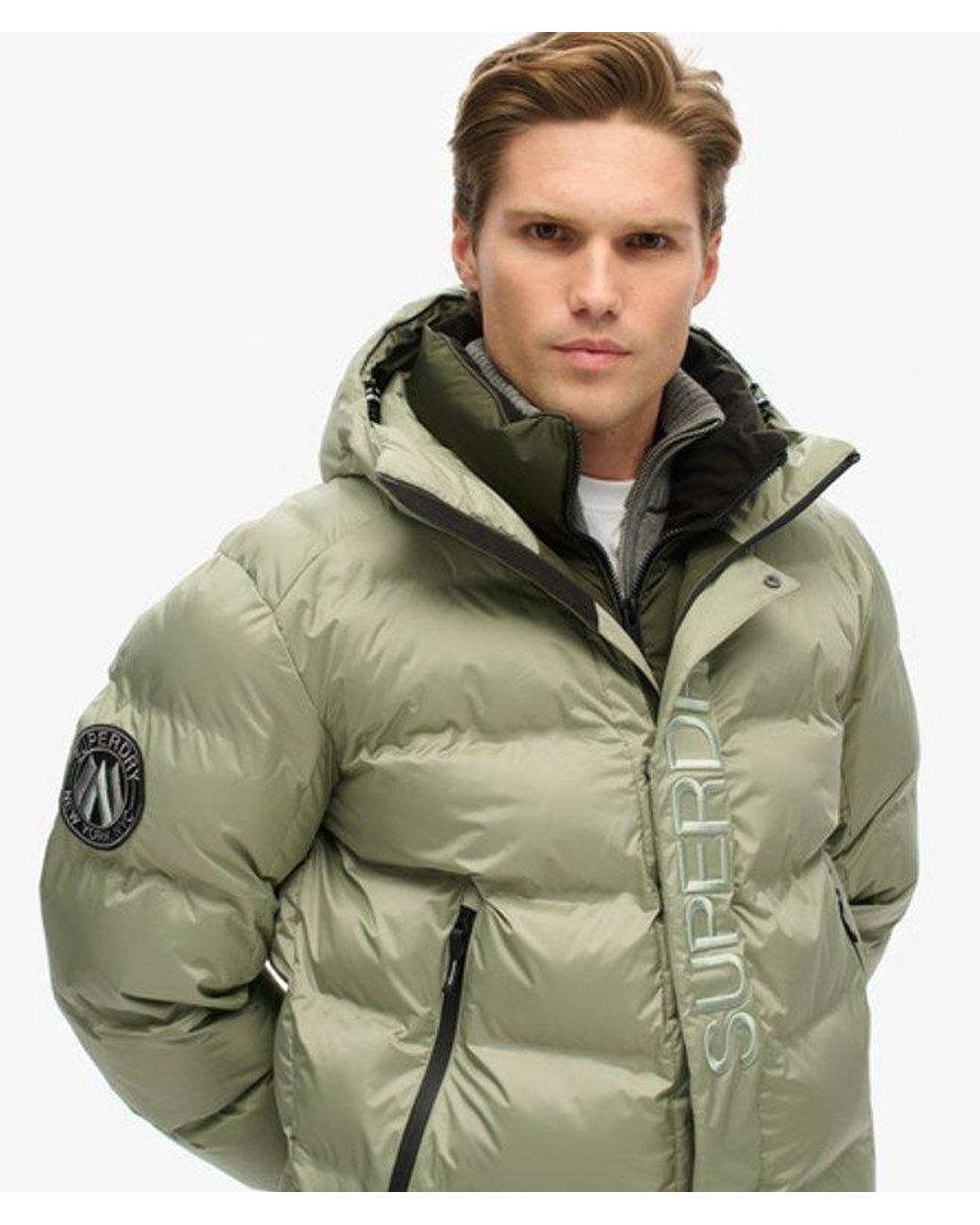 Superdry Green & Co Hooded City Graphic Puffer Jacket for men