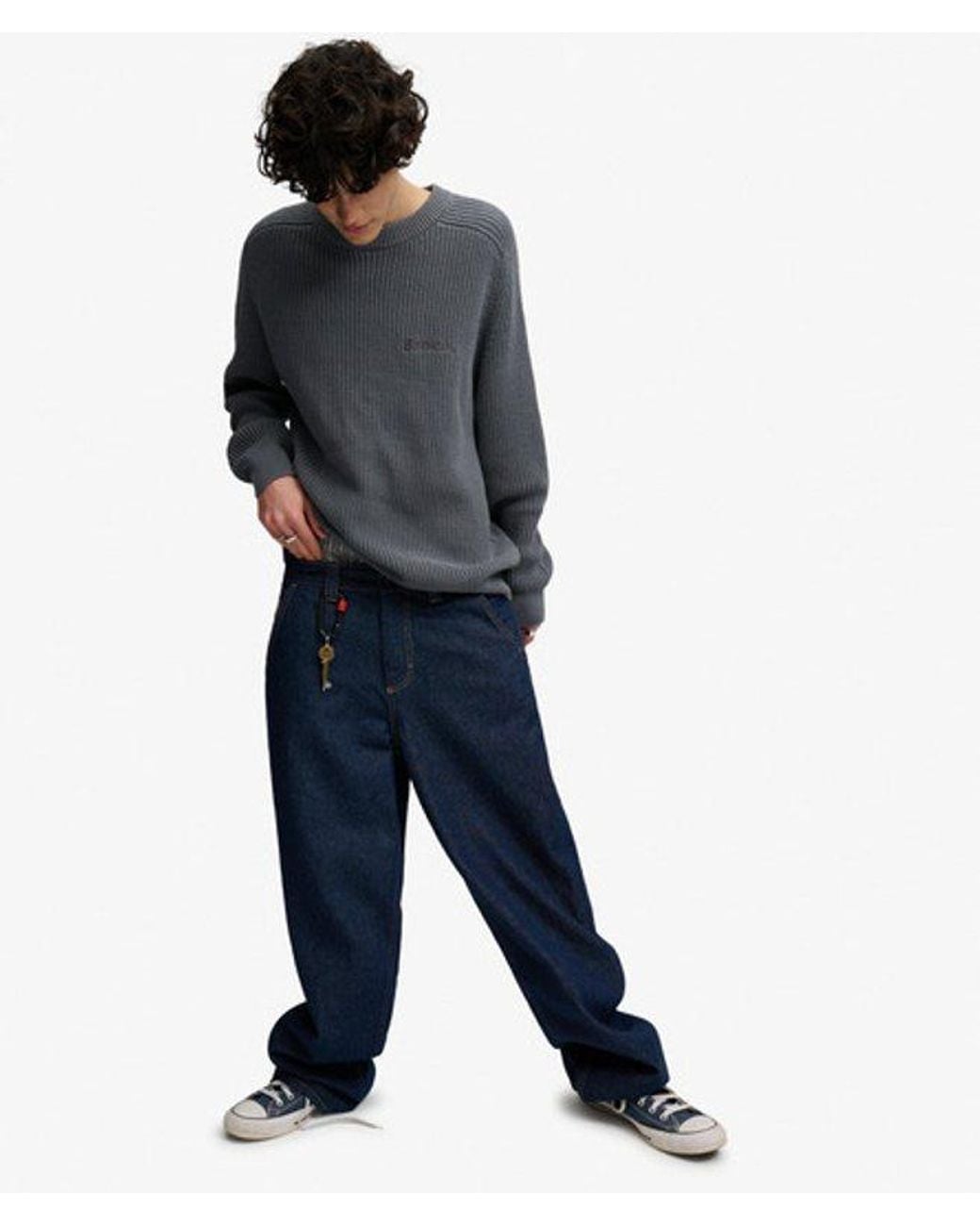 Superdry Gray Bench X & Co Bench Ribbed Boxy Jumper for men