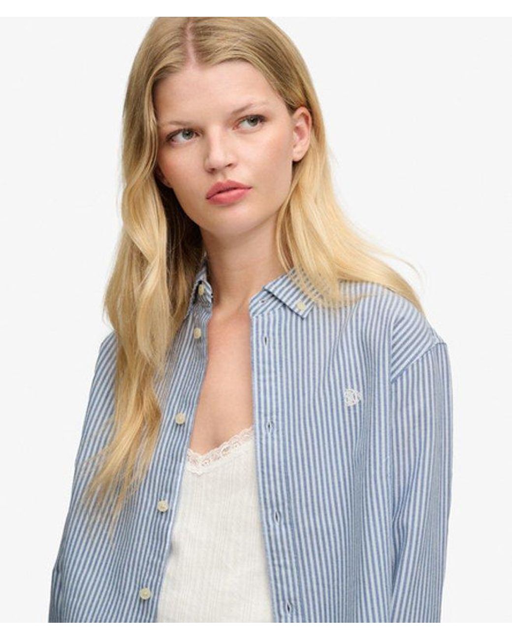 Superdry Blue Slim Oxford Button Down Long Sleeve Shirt