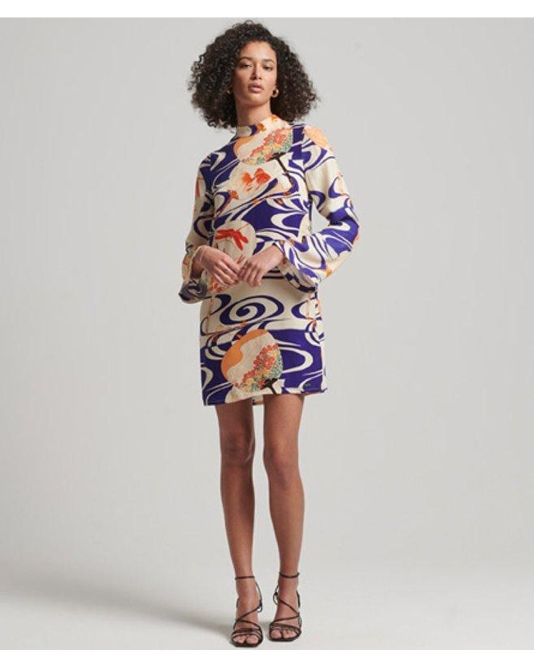 Superdry Blue & Co Printed Long Sleeve Mini Dress