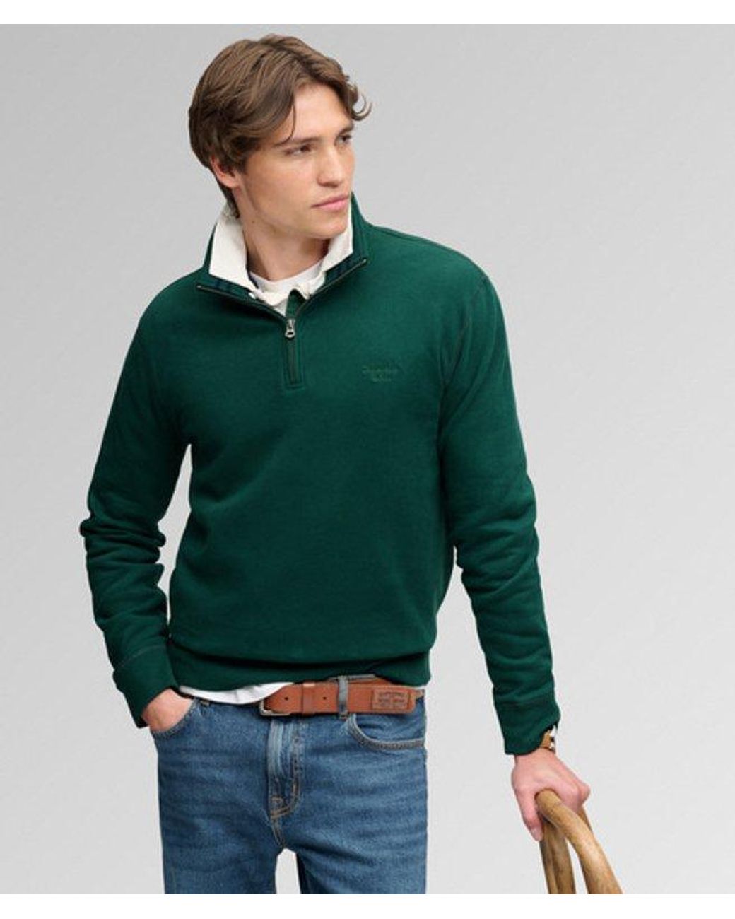 Superdry Green & Co Essential Serif Logo Half Zip Sweatshirt for men