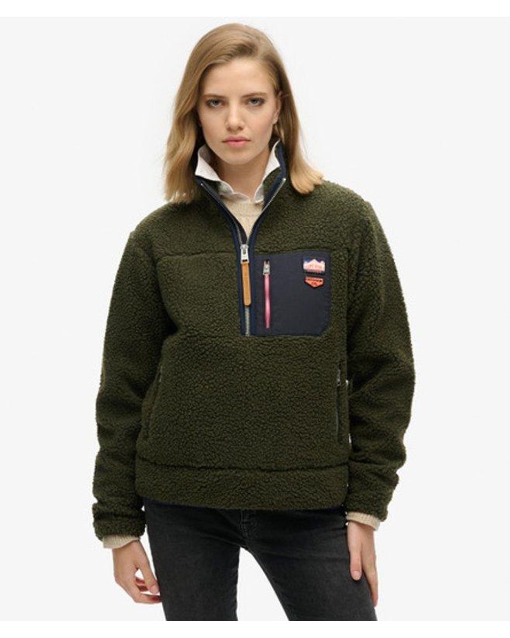 Superdry Green & Co Vintage Retro Half Zip Fleece Jumper