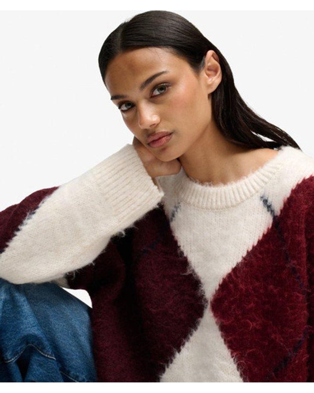 Superdry Natural & Co Slouchy Brushed Argyle Knit Jumper