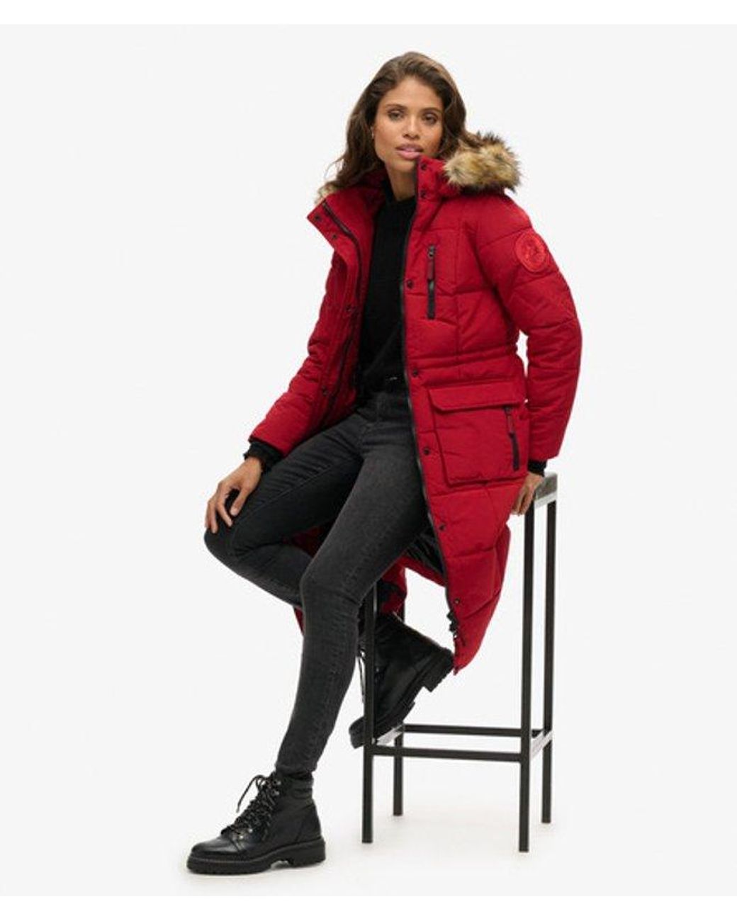Superdry Red & Co Everest Slim Fit Long Faux Fur Coat