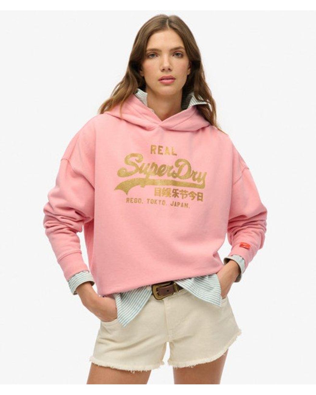 Superdry Pink & Co Vintage Logo Rhinestone Hoodie