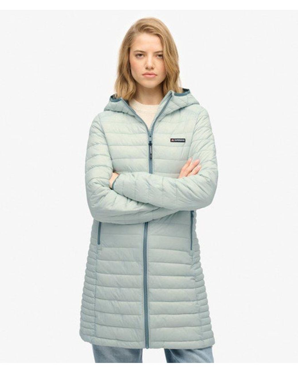 Superdry Blue Hooded Fuji Lite Mid Length Padded Jacket