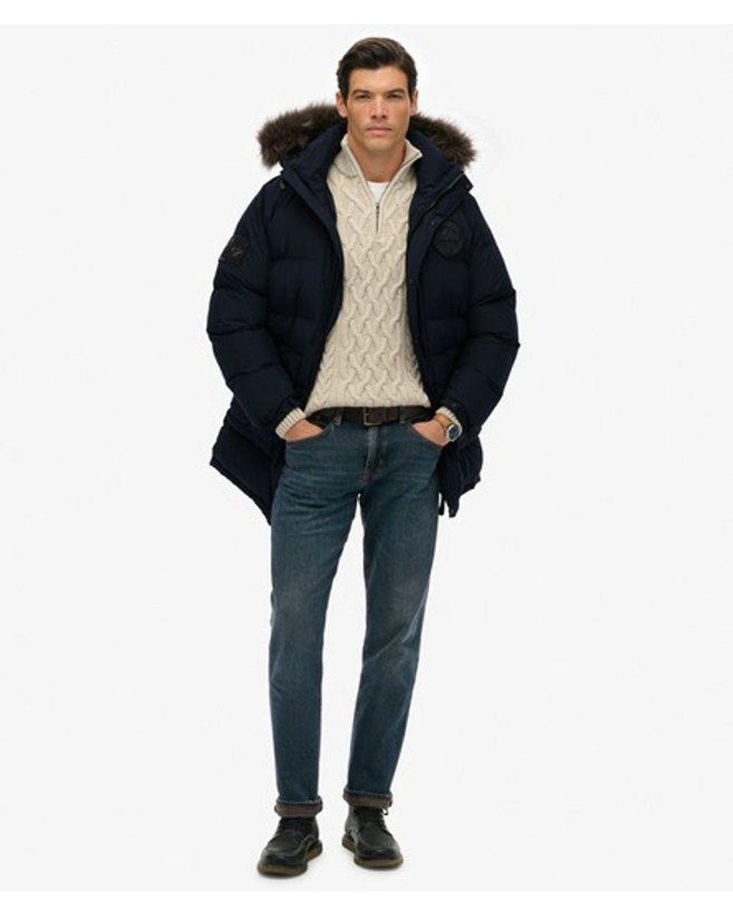 Superdry Blue Everest Long Baffled Parka for men