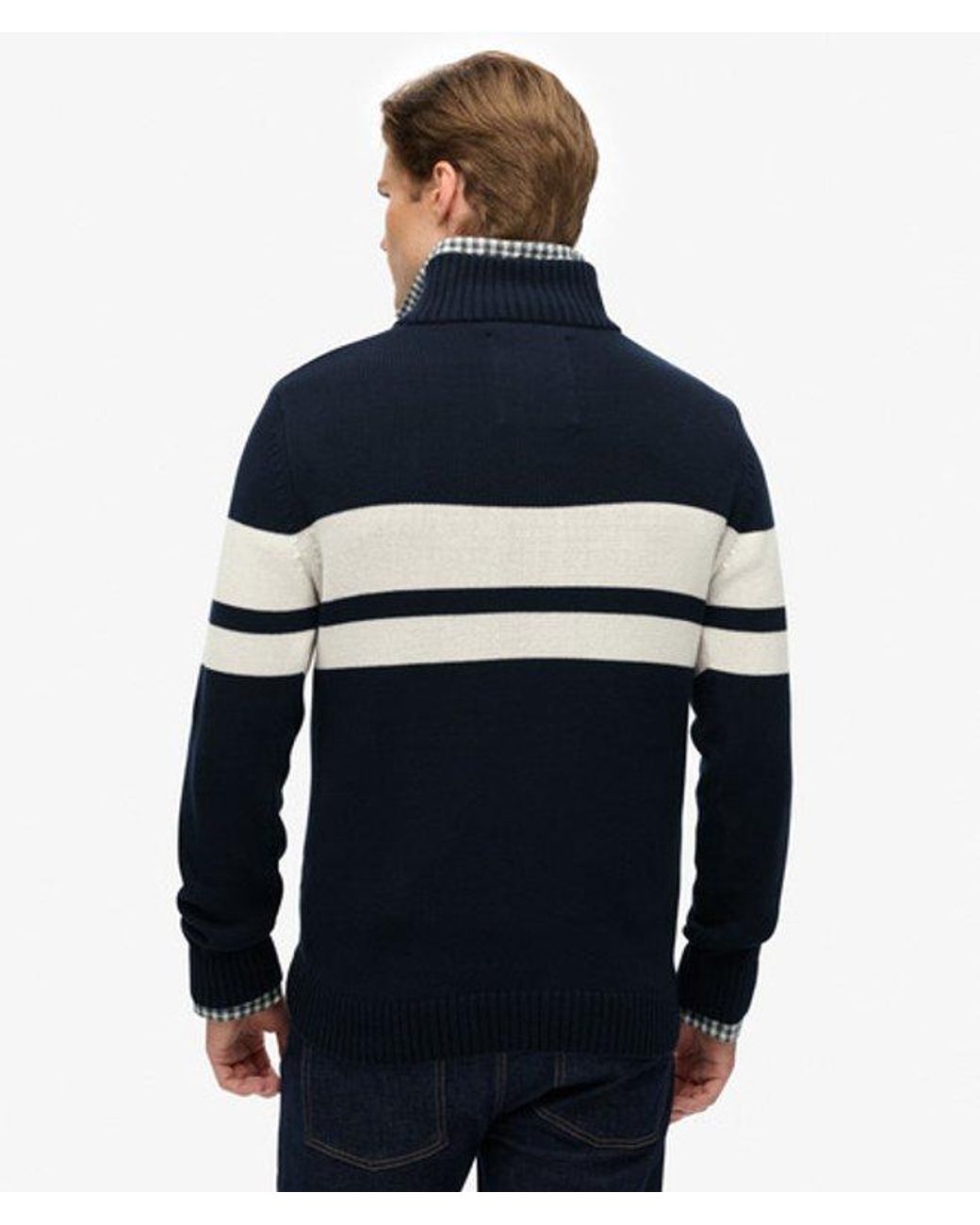 Superdry Blue Cotton Stripe Half Zip Knit for men
