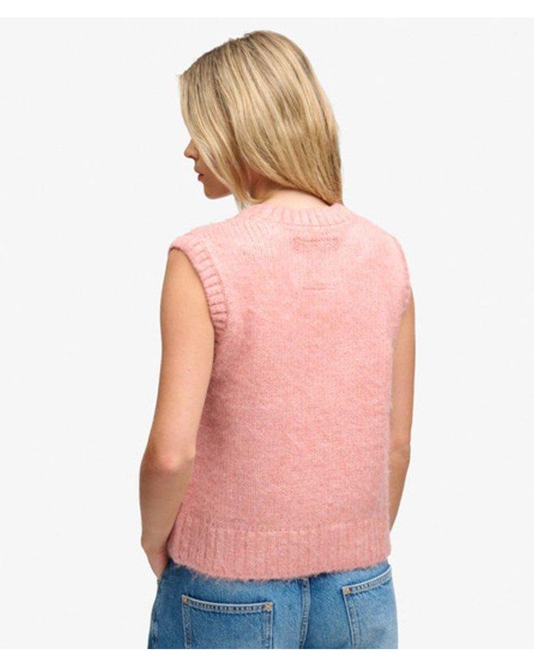 Superdry Pink Brushed Knit Crew Neck Vest